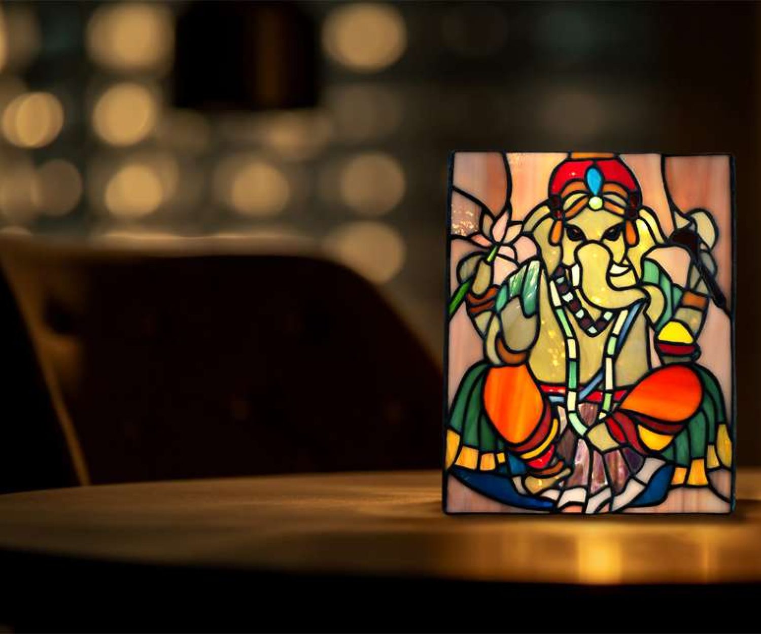 Stained Glass- Lantern - Ganesh - Slate